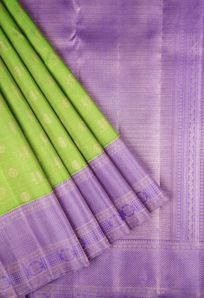 Chartreuse Green Kanchipuram Silk Sarees with Gold Zari Peacock Motifs
