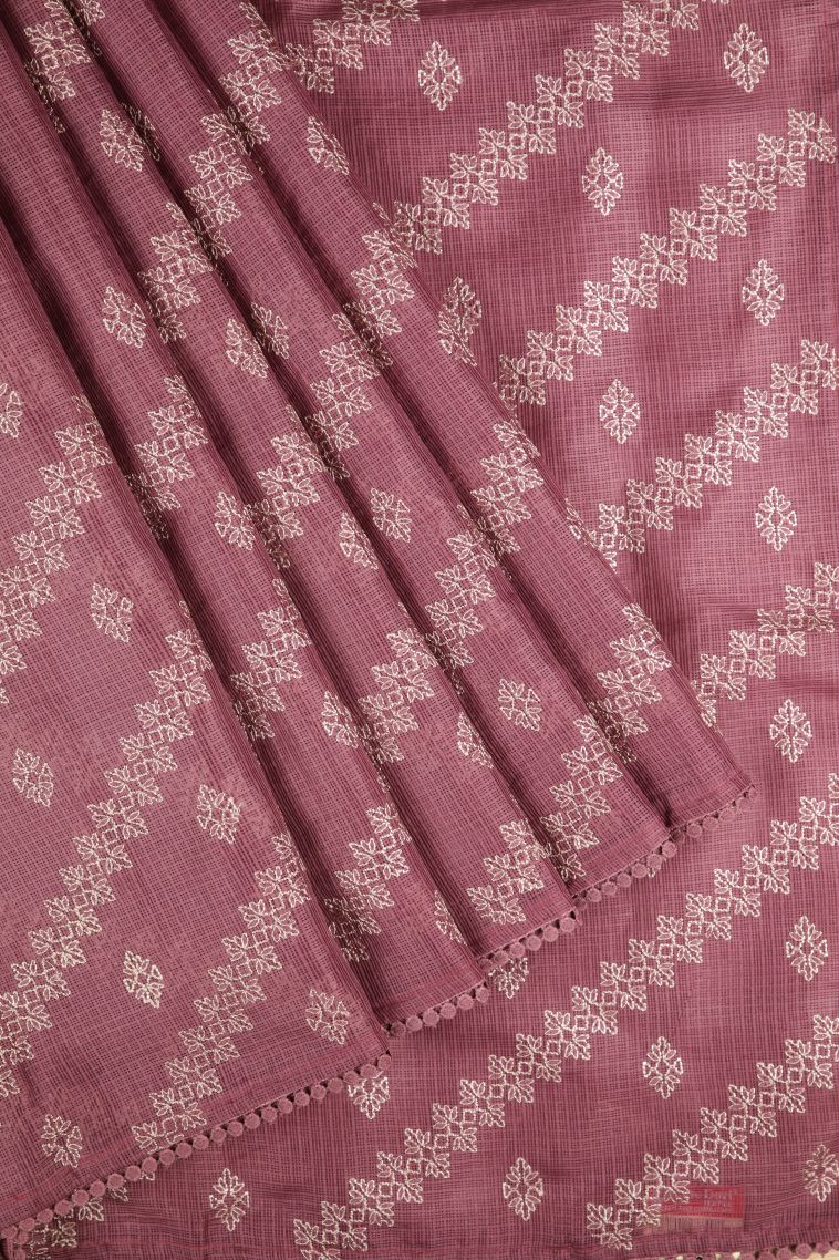 Rosewood Pink Organza Saree with Without Zari Zari Floral Patterns view 1