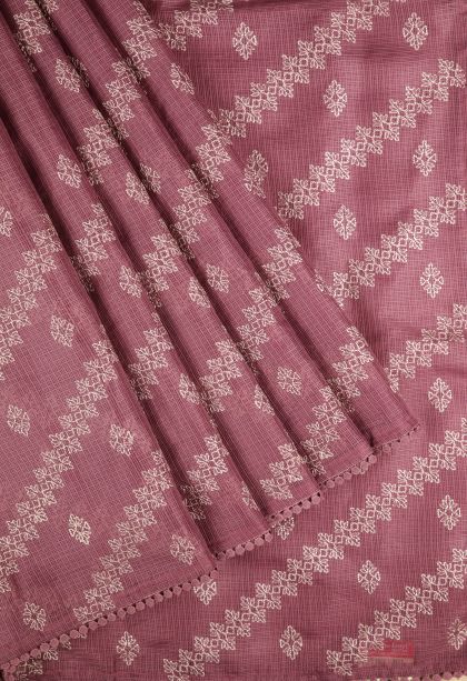 Rosewood Pink Organza Saree with Without Zari Zari Floral Patterns