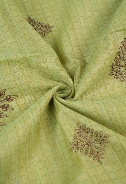 Olive Green Tussar Saree with Without Zari Zari Buttis (small Dots Or Motifs)