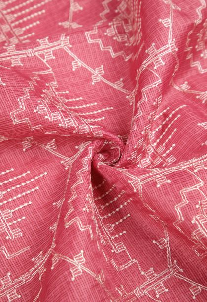 Punch Pink Organza Saree with Without Zari Zari Geometric Shapes