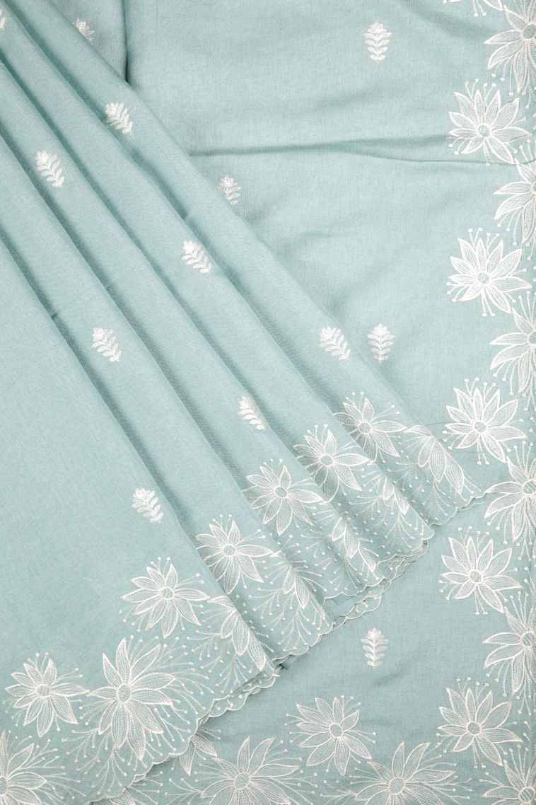 Arctic Blue Tussar Saree with Without Zari Zari Buttis (small Dots Or Motifs) view 1