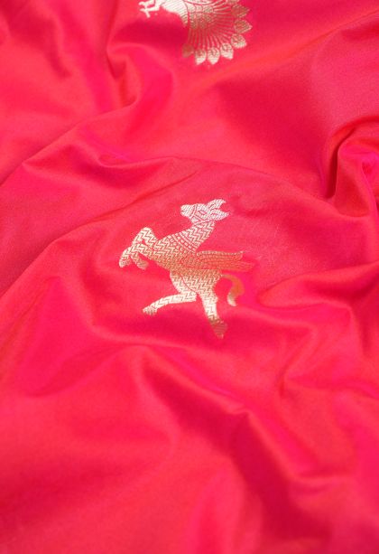 Strawberry Pink Banaras Sarees with Gold Zari Buttis (small Dots Or Motifs)