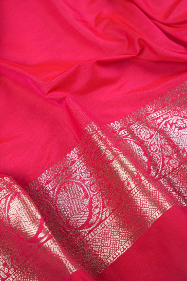 Strawberry Pink Banaras Sarees with Silver Zari Buttis (small Dots Or Motifs) view 3