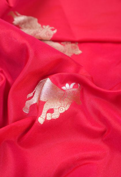 Strawberry Pink Banaras Sarees with Silver Zari Buttis (small Dots Or Motifs)