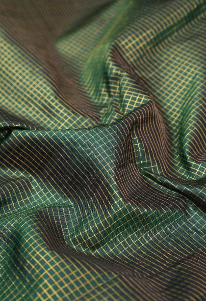 Basil Green Kanchipuram Silk Sarees with Gold Zari Checks