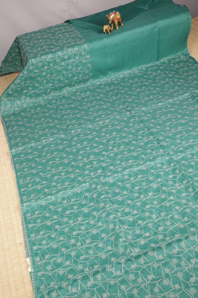 Sapphire Blue Organza Saree with Without Zari Zari Floral Patterns view 2