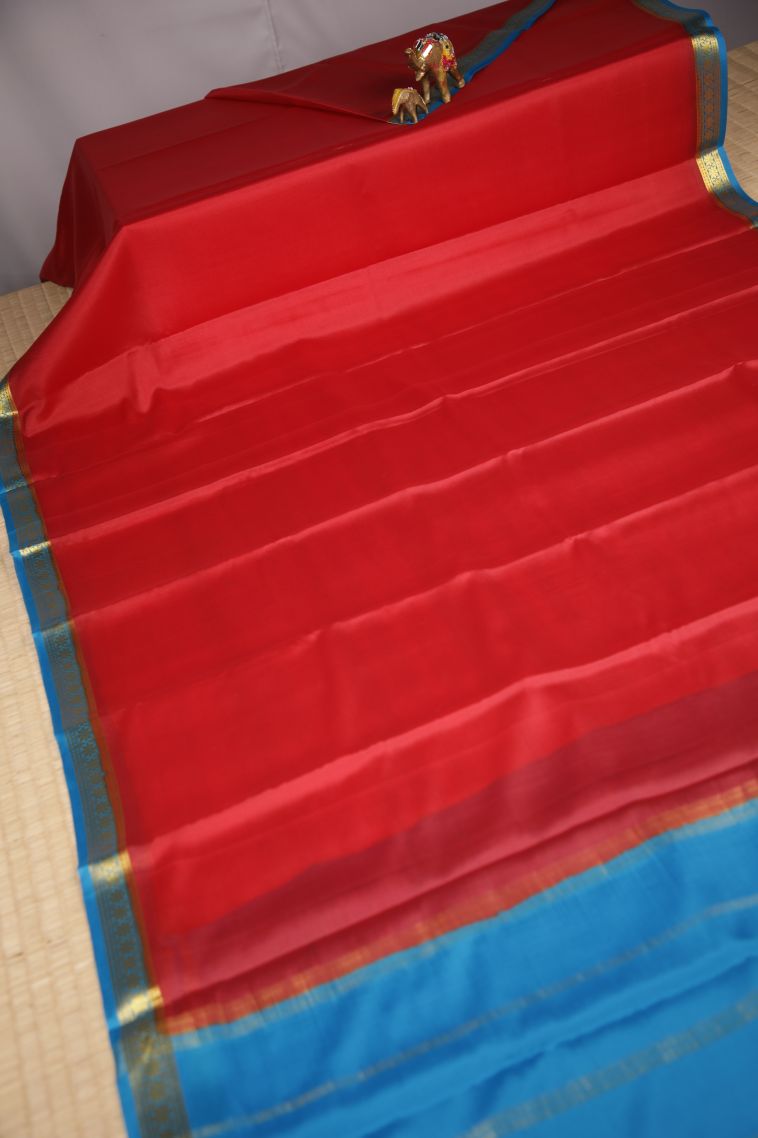 Rose  Red Mysore Silk with Without Zari Zari Plain view 2