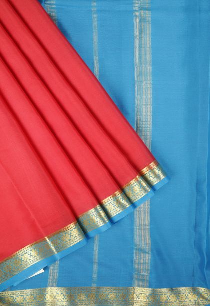 Rose  Red Mysore Silk with Without Zari Zari Plain