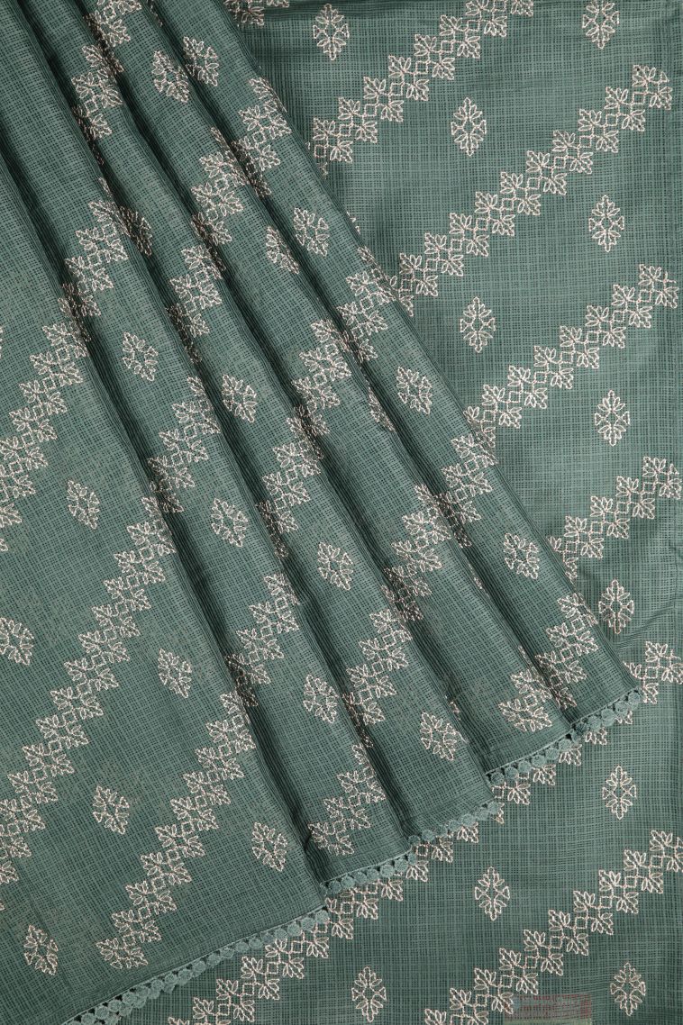 Aegean Blue Organza Saree with Without Zari Zari Floral Patterns view 1
