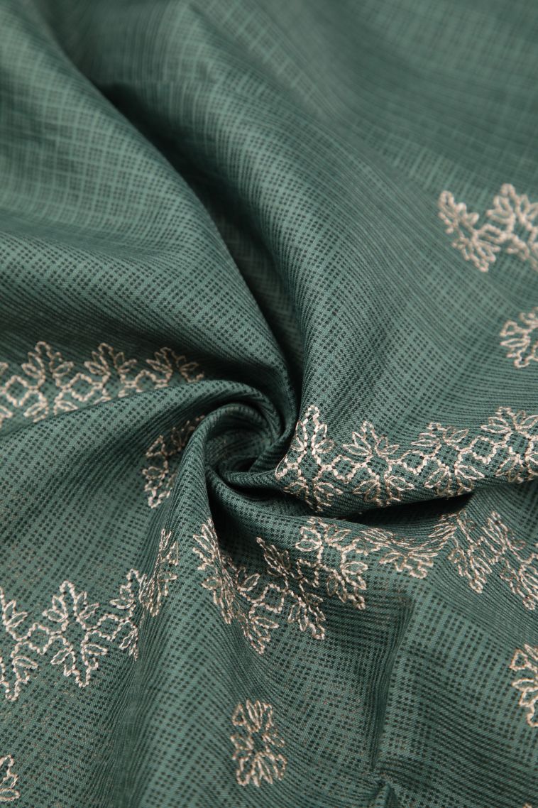 Aegean Blue Organza Saree with Without Zari Zari Floral Patterns view 4