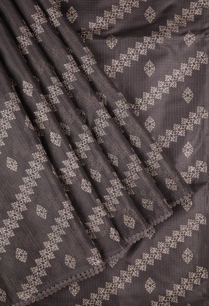 Charleston Black Organza Saree with Without Zari Zari Floral Patterns
