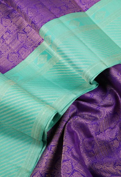 Viola Purple Kanchipuram Silk Sarees with Gold Zari Floral Patterns