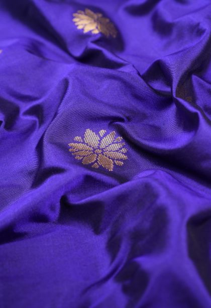 Azure Blue Kanchipuram Silk Sarees with Gold Zari Buttis (small Dots Or Motifs)