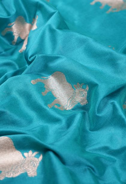 Arctic Blue Banaras Sarees with Gold Zari Buttis (small Dots Or Motifs)