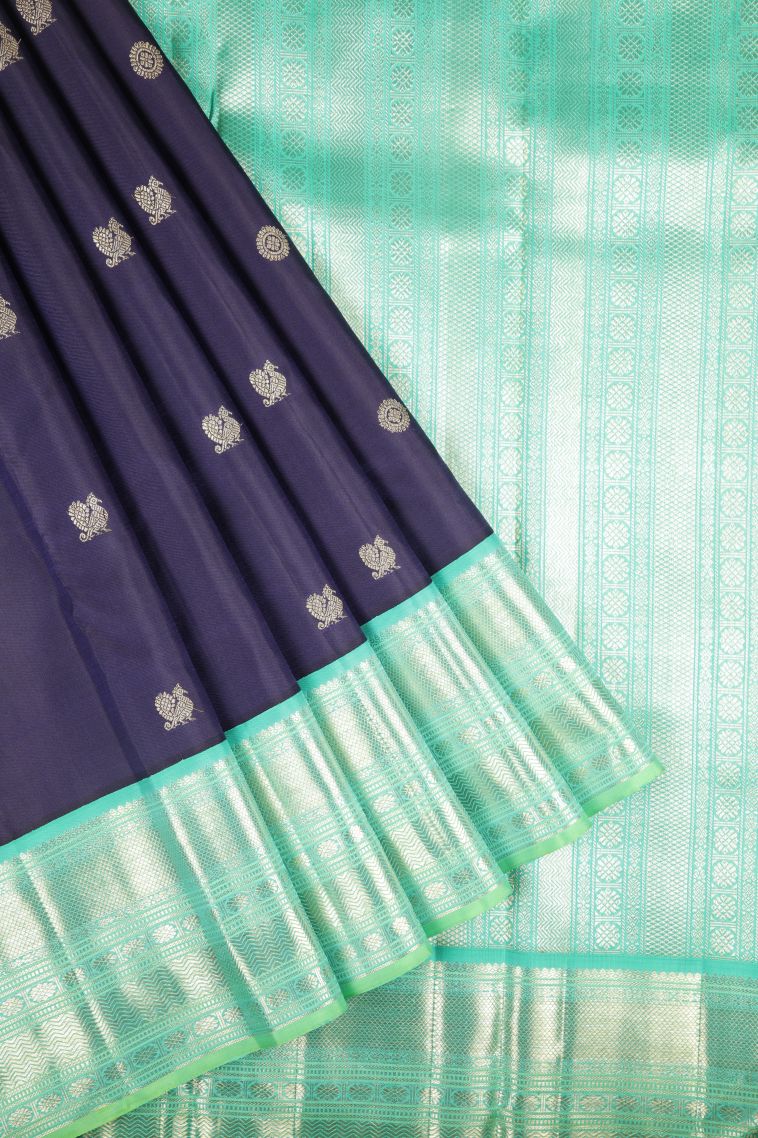 Berry Blue Kanchipuram Silk Sarees with Gold Zari Buttis (small Dots Or Motifs) view 1