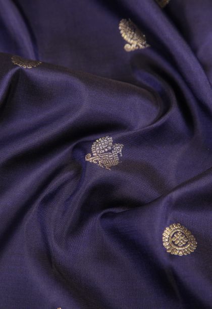 Berry Blue Kanchipuram Silk Sarees with Gold Zari Buttis (small Dots Or Motifs)