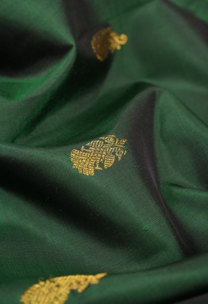Basil Green Kanchipuram Silk Sarees with Gold Zari Buttis (small Dots Or Motifs)