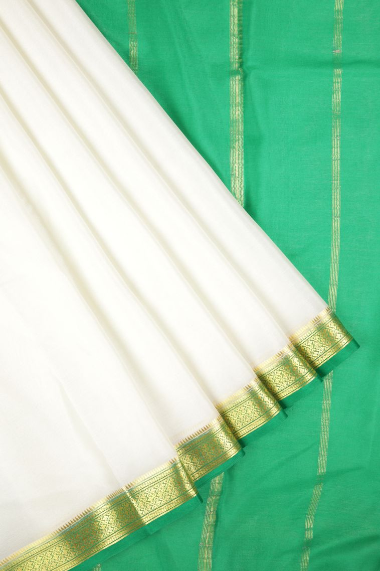 Pearl White Mysore Silk with Without Zari Zari Plain view 1