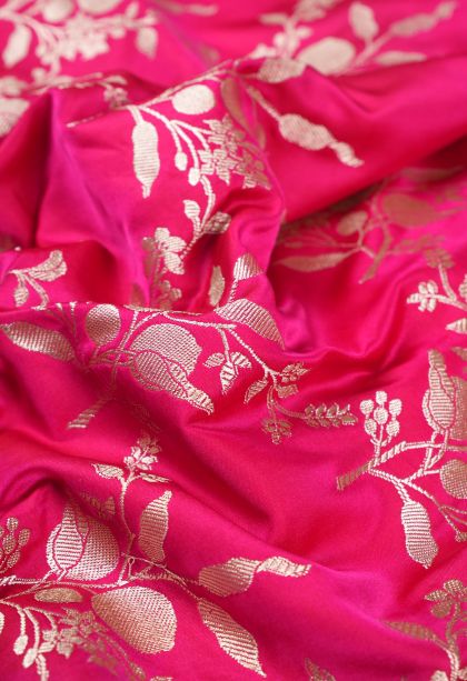 Magenta  Pink Banaras Sarees with Silver Zari Floral Patterns
