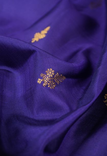 Navy Blue Kanchipuram Silk Sarees with Gold Zari Buttis (small Dots Or Motifs)