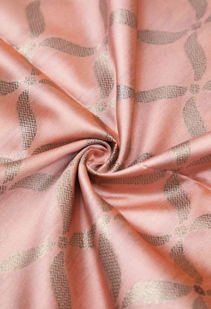 Coral Pink Tussar Saree with Without Zari Zari Floral Patterns