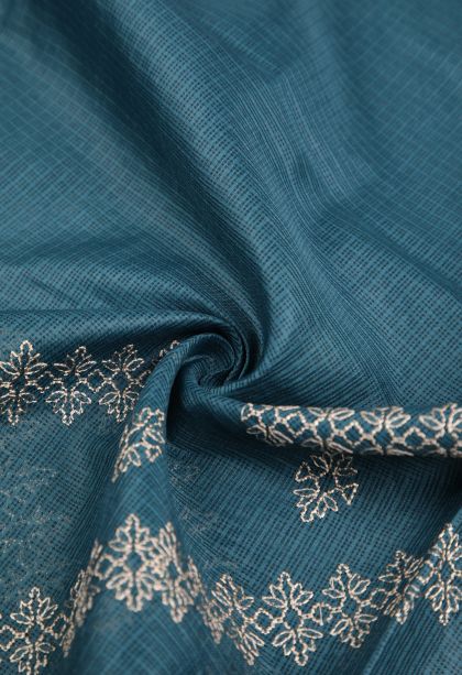 Aegean Blue Organza Saree with Without Zari Zari Floral Patterns