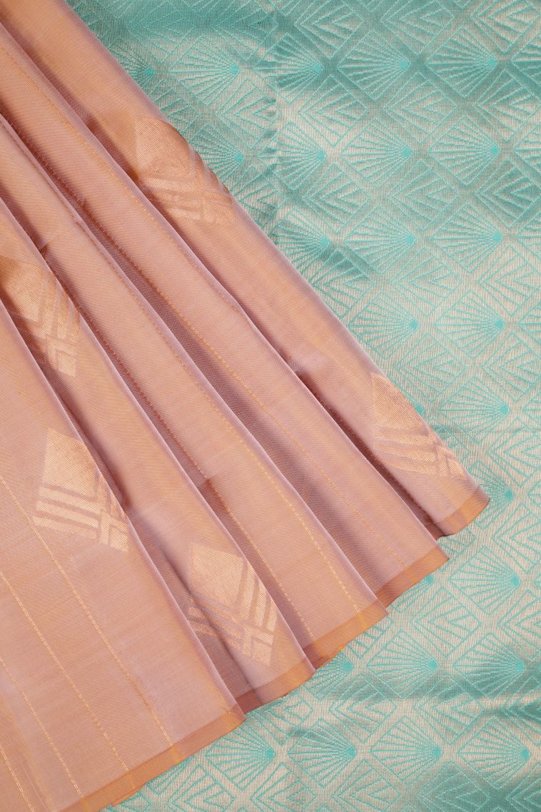 Cantaloupe Orange Soft Silk Saree with Copper Zari Stripes view 1