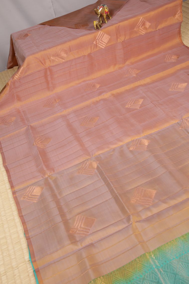 Cantaloupe Orange Soft Silk Saree with Copper Zari Stripes view 2
