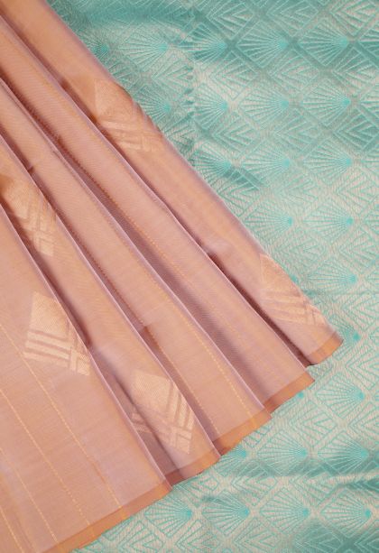 Cantaloupe Orange Soft Silk Saree with Copper Zari Stripes