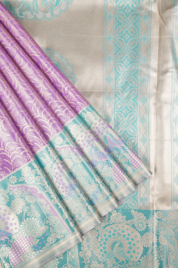 Periwinkle Purple Tissue Silk Sarees with Copper Zari Floral Patterns view 1