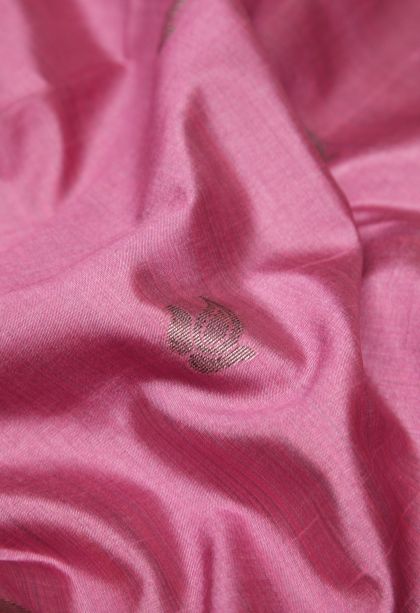Ballet Pink Tussar Saree with Bronze Zari Buttis (small Dots Or Motifs)