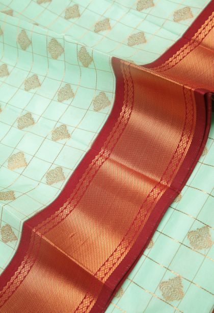 Admiral Blue Visiri Madippu Silk Sarees with Copper Zari Checks