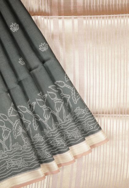 Eel Black Tussar Saree with Bronze Zari Buttis (small Dots Or Motifs)