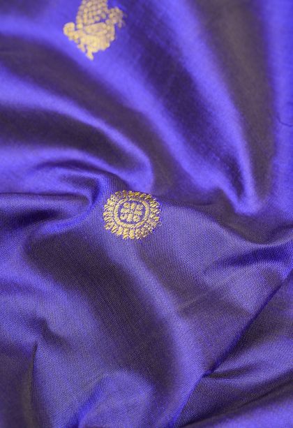 Azure Blue Kanchipuram Silk Sarees with Gold Zari Buttis (small Dots Or Motifs)