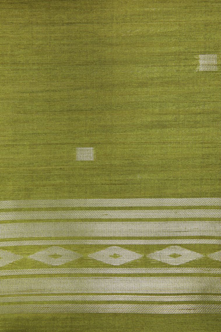 Lime Green Tussar Saree with Without Zari Zari Floral Patterns view 3