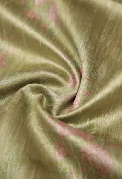 Lime Green Tussar Saree with Without Zari Zari Floral Patterns