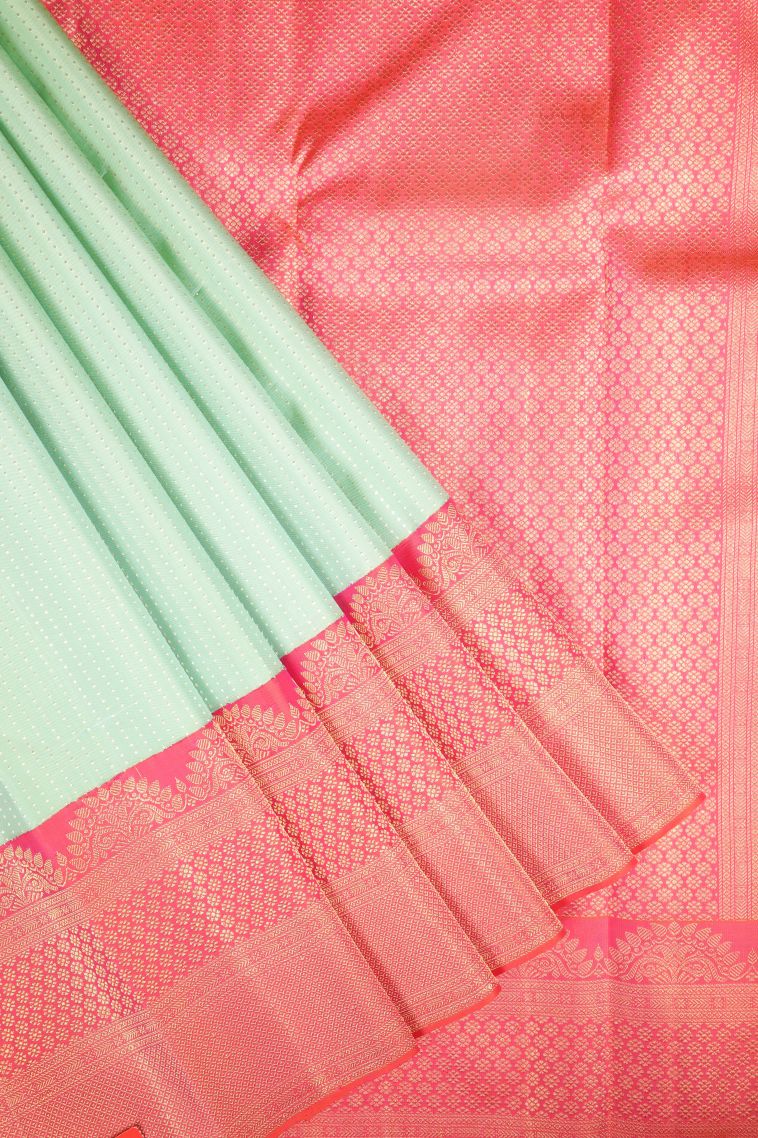 Mint Green Kanchipuram Silk Sarees with Gold Zari Stripes view 1