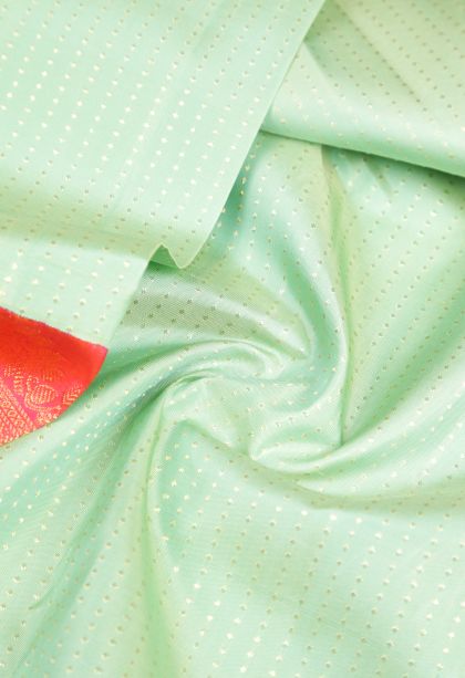 Mint Green Kanchipuram Silk Sarees with Gold Zari Stripes