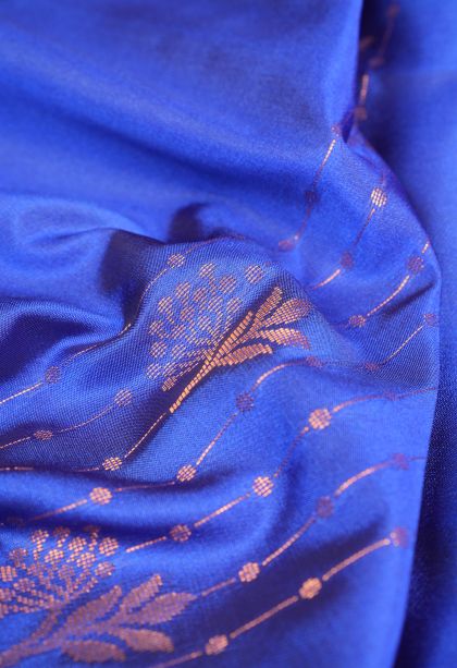 Azure Blue Soft Silk Saree with Copper Zari Stripes