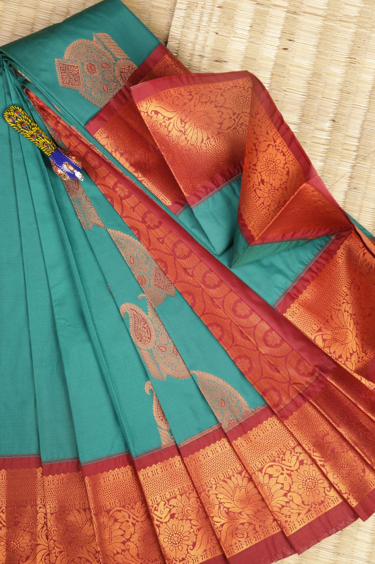 Sub Color Visiri Madippu Silk Sarees with Copper Zari Buttis (small Dots Or Motifs) view 1