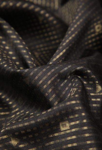 Asphalt Black Tussar Saree with Gold Zari Stripes