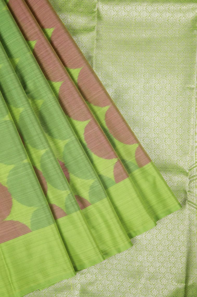 Lime Green Soft Silk Sarees with Without Zari Zari Geometric Shapes view 1