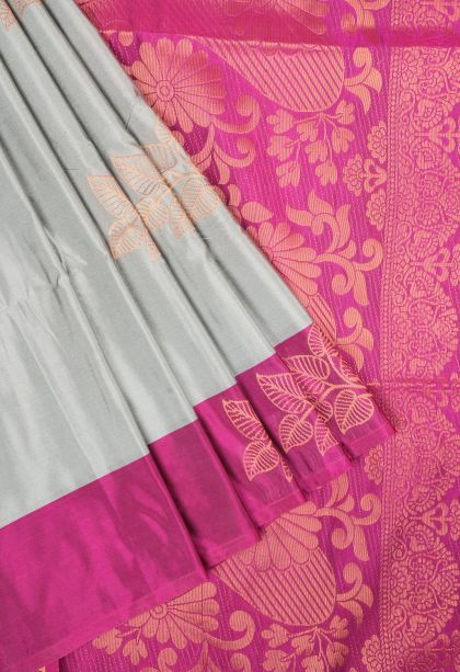 Gray Black Soft Silk Saree with Copper Zari Buttis (small Dots Or Motifs)