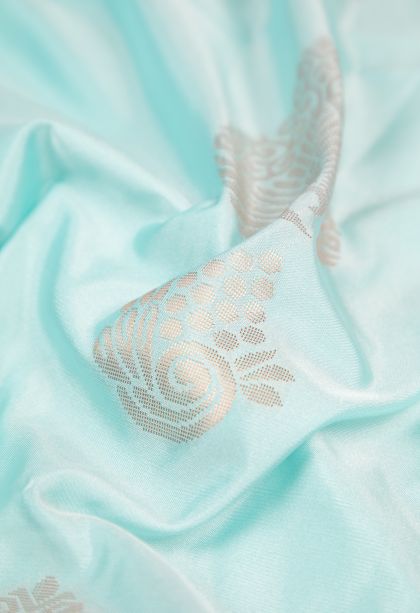 Arctic Blue Soft Silk Saree with Copper Zari Buttis (small Dots Or Motifs)