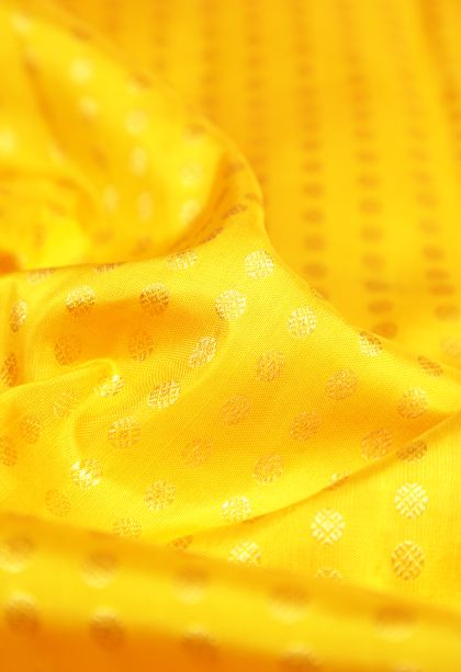 Lemon Yellow Kanchipuram Silk Sarees with Gold Zari Buttis (small Dots Or Motifs)