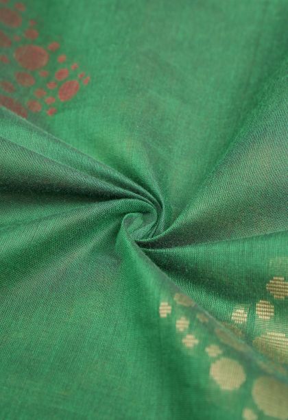 Emerald Green Kovai Cotton Sarees with Without Zari Zari Buttis (small Dots Or Motifs)