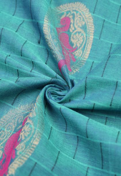 Cerulean Blue Kovai Cotton Sarees with Without Zari Zari Buttis (small Dots Or Motifs)