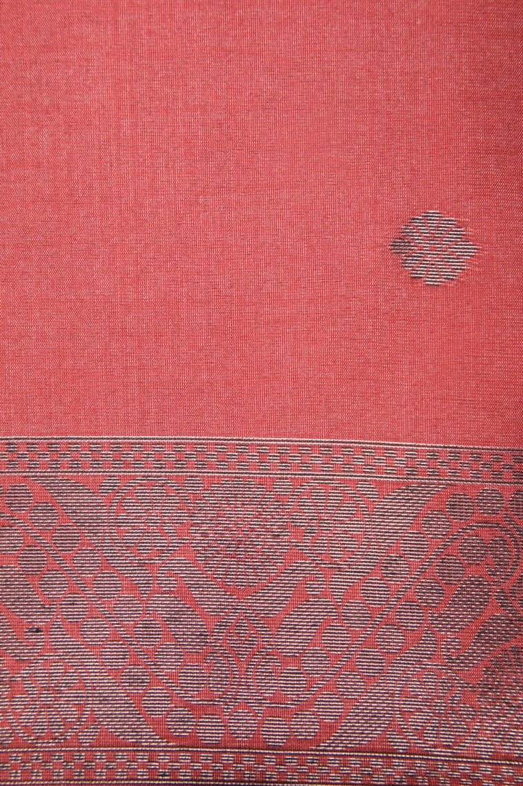 Punch Pink Tussar Saree with Bronze Zari Floral Patterns view 3