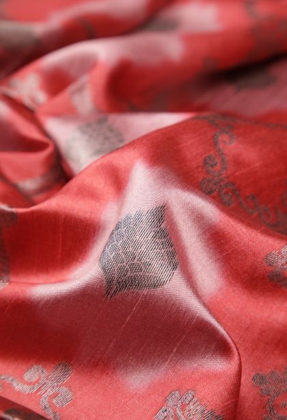 Punch Pink Tussar Saree with Bronze Zari Floral Patterns